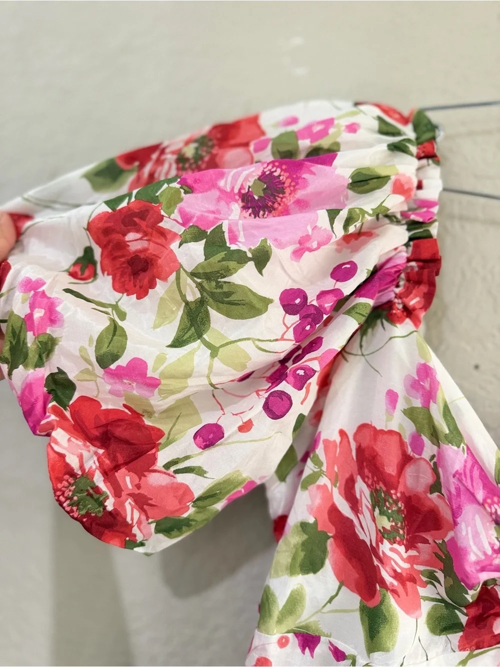 Abercrombie & Fitch Drama Puff Sleeve Maxi Dress in a vibrant red & pink floral